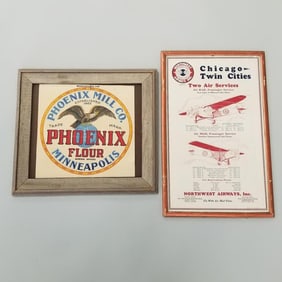 2 advertising framed items - Phoenix Mill Co. Flour & Northwest Airways - 14" x 22" O.D.