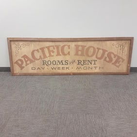 Large movie set sign "Pacific House - Rooms for Rent" from 1970 "The Hawaiians" starring Charlton