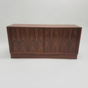 Danish modern rosewood veneer cabinet with tambour doors - 54 1/2" wide x 16 3/4" deep x 26 1/4"