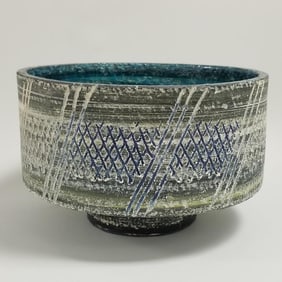 Bitossi pottery footed bowl -signed Italy 1579 - 10 1/8" x 6 1/4" high