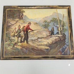 Homer S. Nelson framed signed oil painting on canvas - hunting scene - 36 3/4" x 46 3/4" O.D.