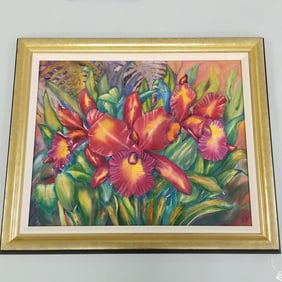 Agnes Pelton framed signed watercolor - flowers - 30 1/2" x 36 3/4" O.D.