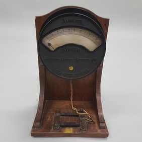 Central Laboratory Supply Co. Ammeter on quartersawn stand - 10 1/2" x 10" x 16 1/2" high