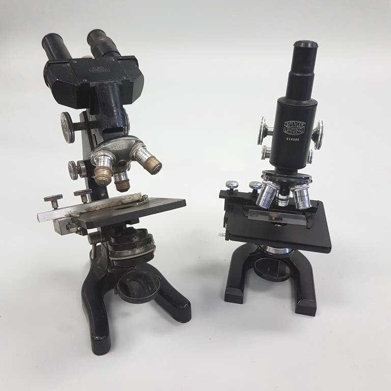 2 microscopes - E. Leitz Wetzlar & Spencer Buffalo in case - case measures 14 1/2"x 9"x 8 1/2" (1 of 14)