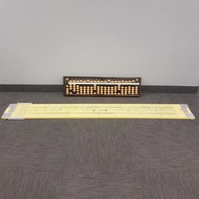 Large 7 ft. wooden slide rule & abacus - 39 3/4"
