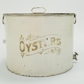 Galvanized oyster container with glass lid- 17" diam. x 12 1/2" high