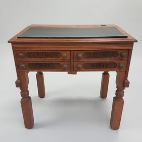 J & P Coats 4-drawer spool cabinet on legs- 32 1/2"W 23"D 32 1/2"H