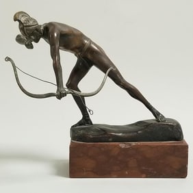 Antique signed Schmidthofer bronze figure on marble base- 7 1/2" tall (as seen- base chips)