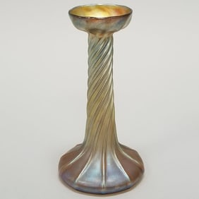 Tiffany signed L.C.T. gold aurene candlestick - 8 1/2" high