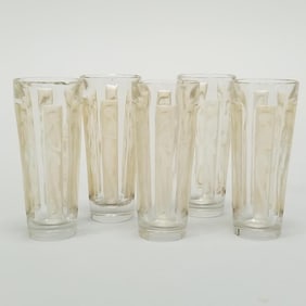 R. Lalique France set of 5 etched figural cordials 3 7/8" high (as seen - rim chips)