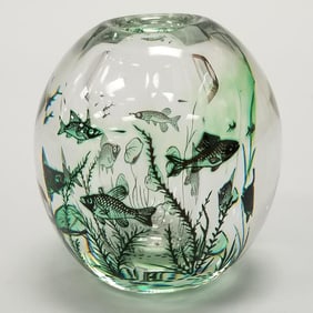 Orrefors Sweden by Edw. Hald fish vase - 5 1/2"T