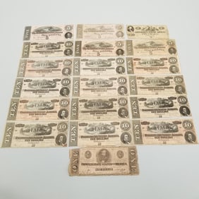 19 pieces of antique Confederate currency including 4 - $5's, 14 -$10's & 1-$1