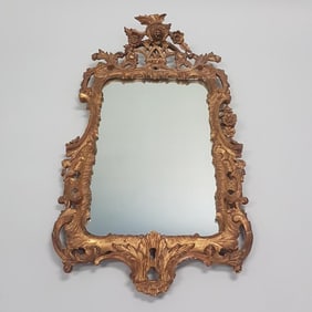 Antique gilt wood carved mirror - 21" wide x 41" high (as seen - repairs & losses)