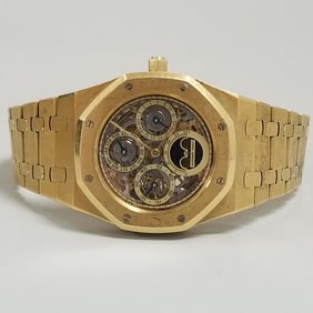 18k gold Audemars Piguet Quantieme Perpetual watch calendar skeleton, No. 174, D26437, 38 jewels,