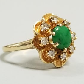 14k gold ring set with jade & diamond accents- 6.2g, sz 5 1/2