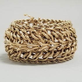14k gold fancy link bracelet 89.3g, 6"L