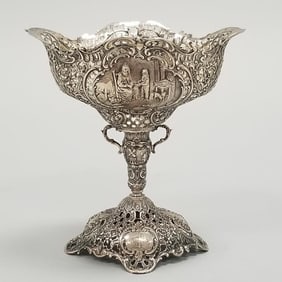 Ornate antique sterling - Germany - reticulated compote - 6 1/2" x 4 1/4" x 7" high - 10 troy oz.