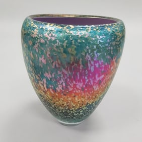 Large Lazer signed iridescent art glass vase - 11 1/2" high