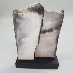 Sister Dennis (College of St. Benedict's) unsigned studio pottery sculpture on wood base - 24 1/2"