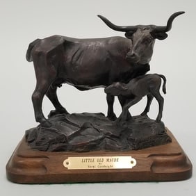 Western bronze by Veryl Goodnight "Little Old Maude" #25/250 on wooden base - 6 3/4" tall x 7 3/4"