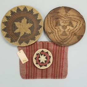 3 Native American, etc baskets: Navajo, African, & Pima 13 1/4" diam. & a vintage