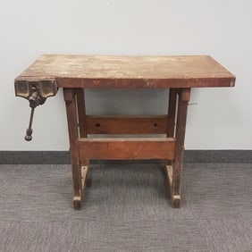 Primitive woodworkers bench with vise 42" wide x 30" deep x 32" high