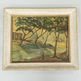 G. (George) Dwinell framed signed mid-century oil painting "Trout Creek" Allentown, PA -