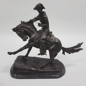 Frederick Remington bronze recast on marble base (crack to base) 22" high x 26" wide O.D.