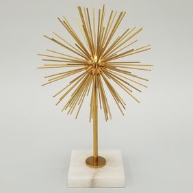 Brass atomic sculpture on stone base (chips) 15 3/4" high