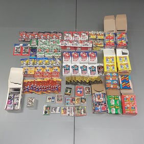Large collection of baseball & football cards many unopened including wax packs, etc.
