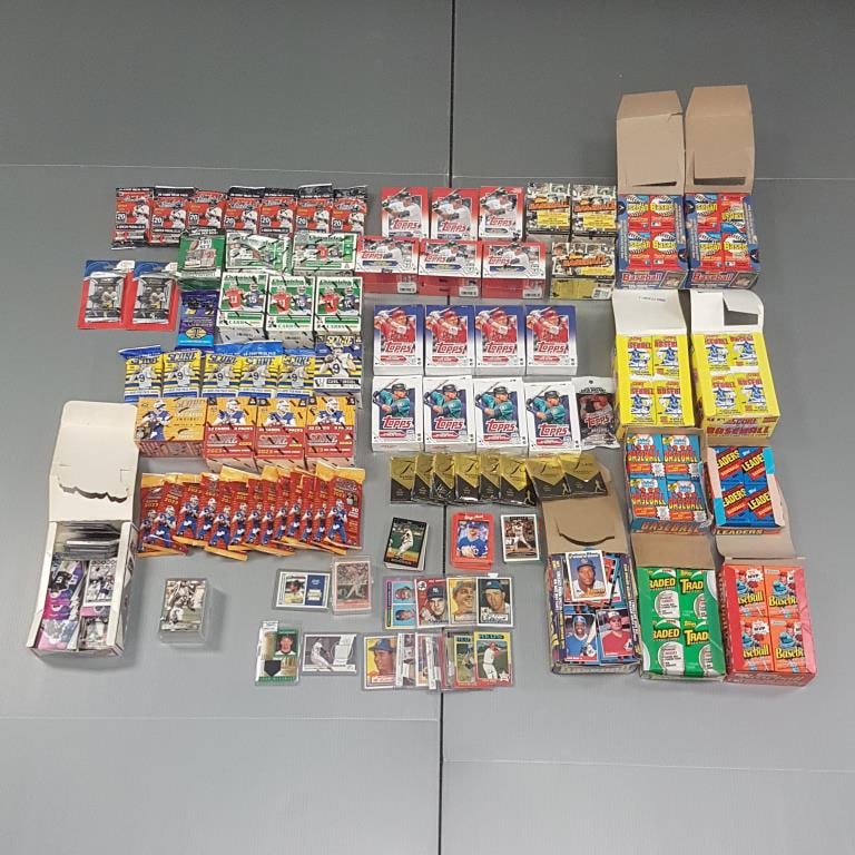 Large collection of baseball & football cards many unopened including wax packs, etc. (1 of 14)