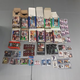 Large collection of basketball, hockey, Nascar, etc. cards including 1990-91 Skybox sealed box, many