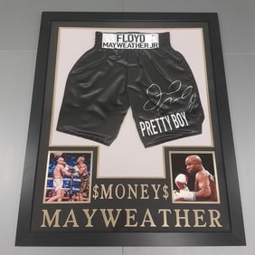 Floyd Mayweather Jr. - Pretty Boy - framed autographed trunks with COA - Beckett - 35 3/4" x 43 1/2"