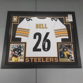 Le'Veon Bell, Pittsburgh Steelers, framed autographed jersey with COA - JSA - 35 3/4" x 43 1/2" O.D.