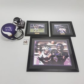 6 Minnesota Vikings autographed items: Adam Thielen mini helmet, Adam Thielen framed Mankato State