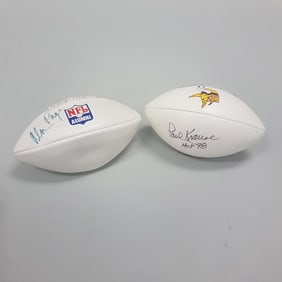 2 autographed Minnesota Vikings footballs - Alan Page & Paul Krause - HOF '98 in case