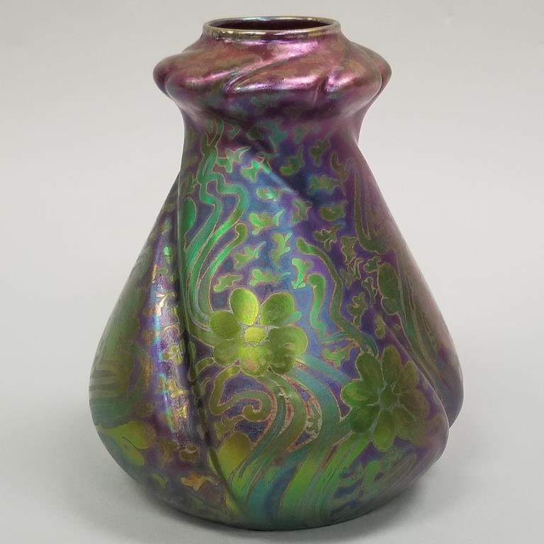 Weller Sicardo signed iridescent floral vase - 7 1/4" high (1 of 13)