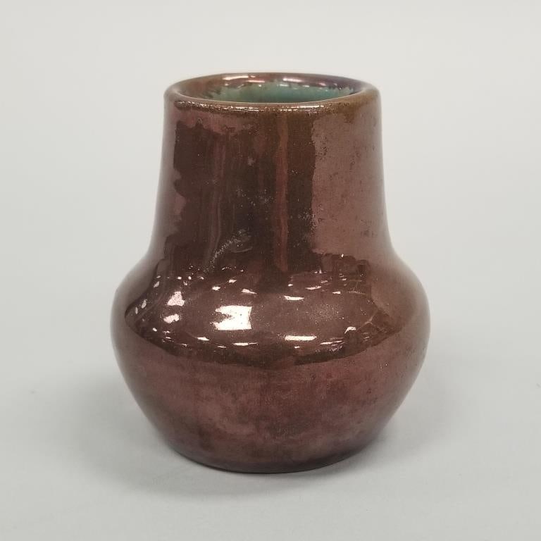 Pewabic (?) iridescent cabinet vase (3/4" minor scratch) - 3 1/4" high (1 of 6)