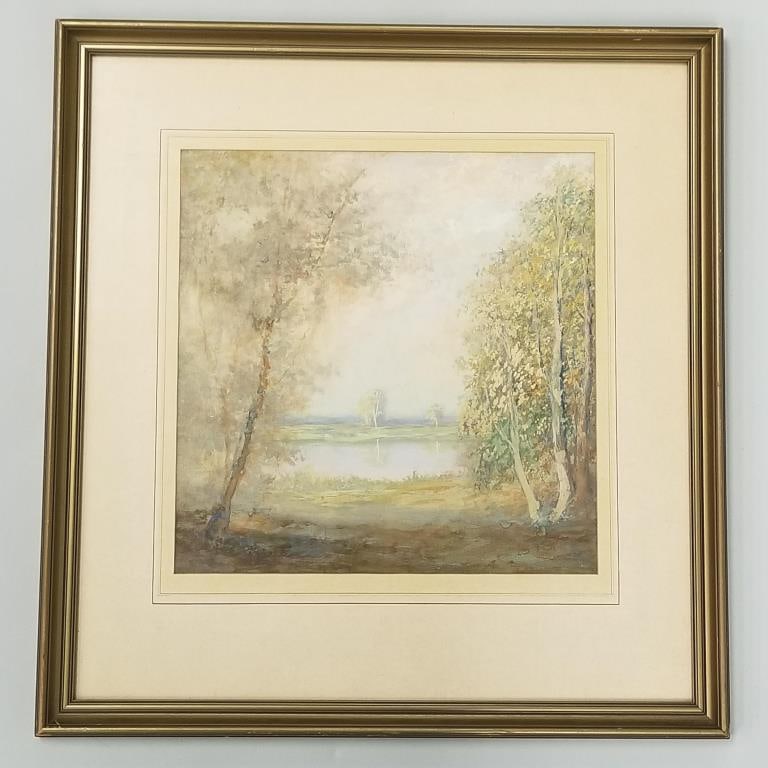 E (Ed) Dier, Rookwood artist, framed signed gouache painting - 19" x 20" O.D. (1 of 10)