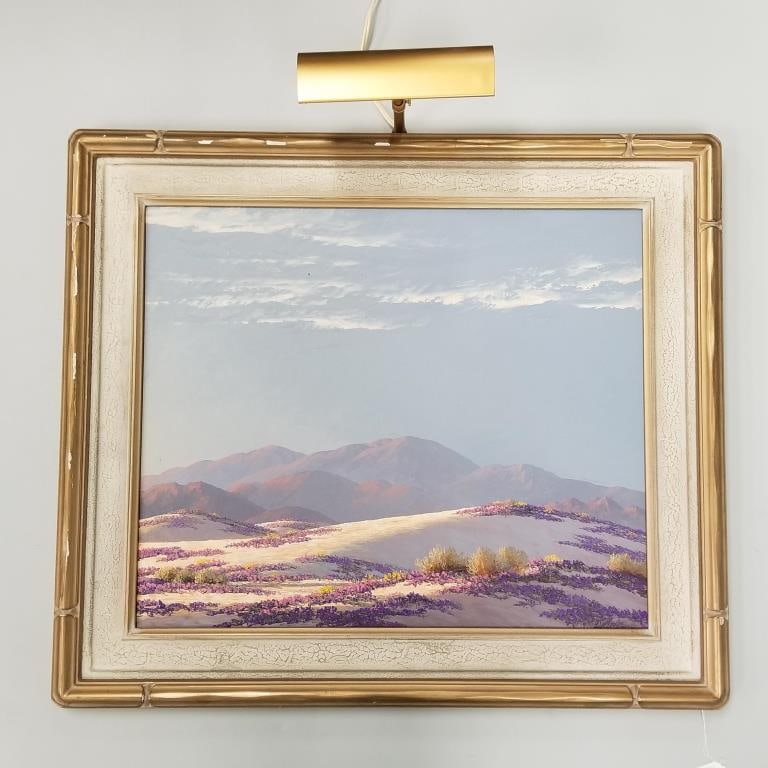 John W. Hilton, California, framed signed oil painting on board - information on reverse (losses to (1 of 14)