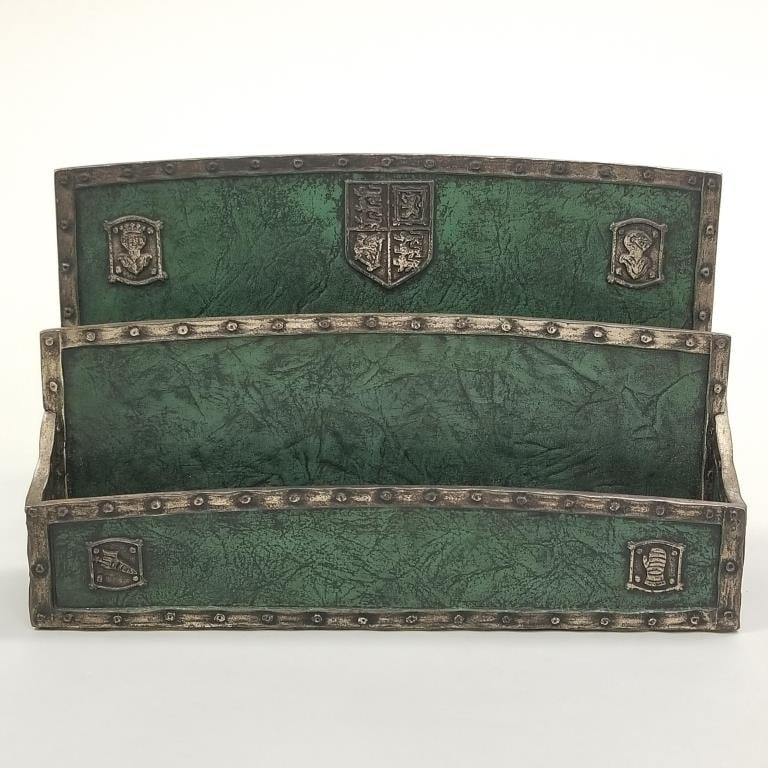 Tiffany Studios Heraldic pattern letter holder - 9 5/8" wide x 2 1/2" deep x 6 1/4" high (1 of 11)