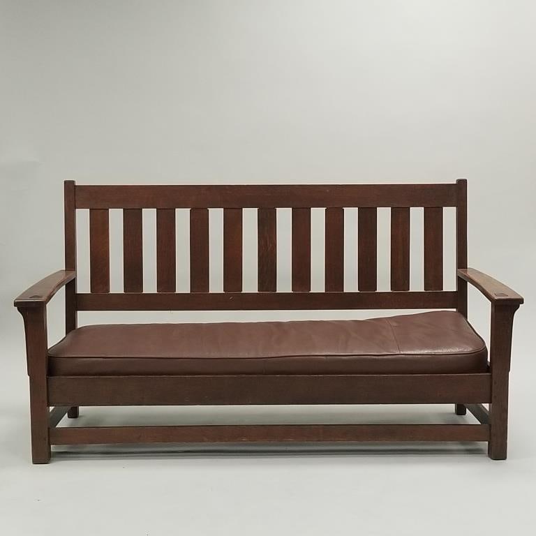 Limbert signed drop arm quartersawn oak settee (1 of 11)