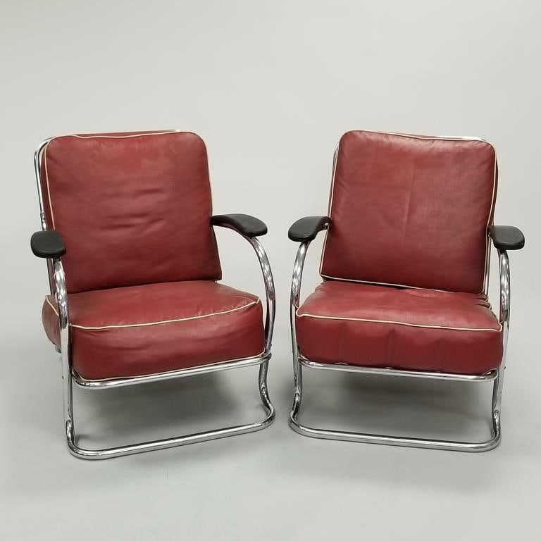 Pair Kem Weber for Lloyd Art Deco chrome lounge chairs: Pair Kem Weber for Lloyd Art Deco chrome lounge chairs