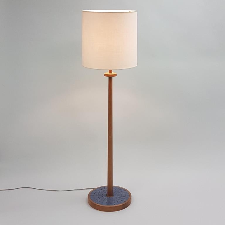 Gordon Martz teak floor lamp with ceramic tiles in base - original finial - 58" overall height (some (1 of 13)