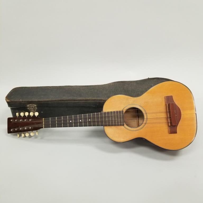 Tiple 10 string folk ukulele (as seen - crack) - 27" long with case (1 of 17)