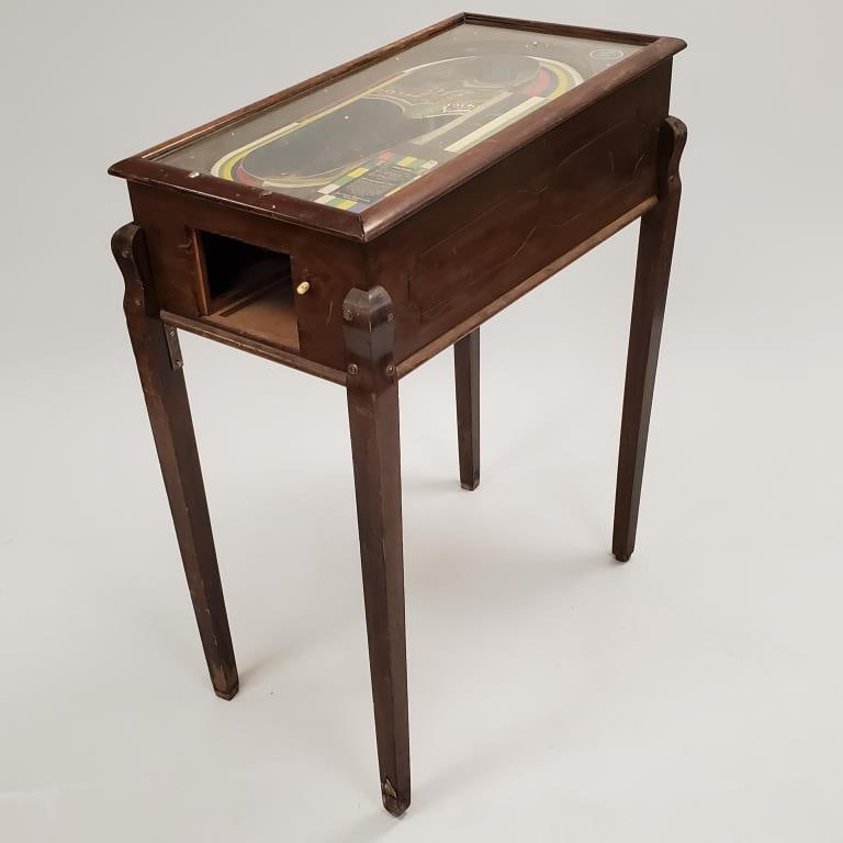 Vintage Jockey Club 1 cent marble game (as seen- missing door) 17" wide x 31" deep x 37" high: Vintage Jockey Club 1 cent marble game (as seen- missing door) 17" wide x 31" deep x 37" high