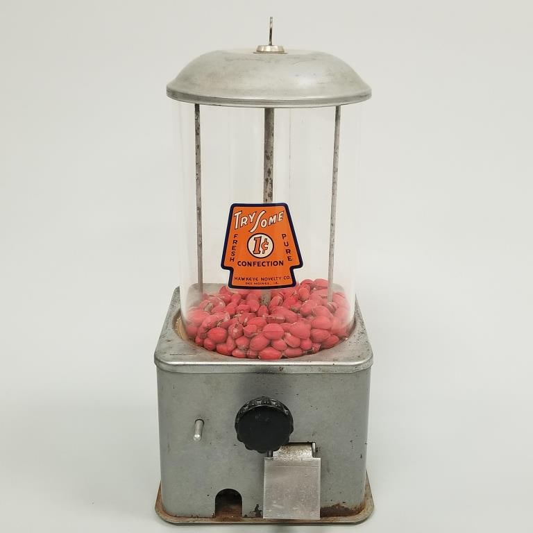 Vintage Hawkeye Confection peanut vending machine with key - 15" tall (1 of 9)