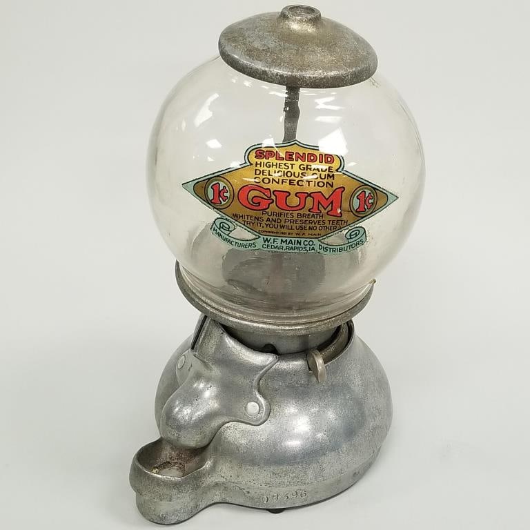 Antique Blue Bird WF Maine Co. gumball machine - 13" tall (no key & no lock) (1 of 8)