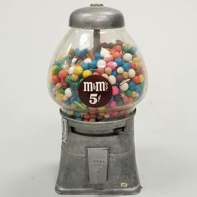 Vintage 5 cent M & M's / gumball vendor- 14 1/2"T (no key) (1 of 9)