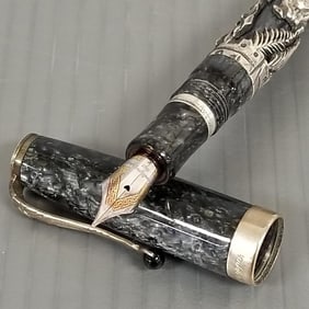 Montegrappa 1912 Oriental Zodiac Collection 2003 Dog fountain pen: sterling silver overlay on black